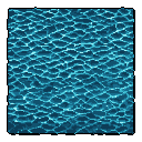 A tileable pixel art texture of rippling water, rendered in shades of blue and cyan.