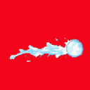 A white and light blue glowing icy projectile streaks left across a red background, leaving a trail of light blue and white pixelated debris.