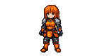 Young warrior with orange hair and armor running left.