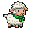 Fluffy sheep with green scarf, spotted cow with bell, piglet in straw hat, rooster, and yellow duckling.