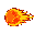 A pixelated fireball with trailing orange and yellow flames.