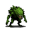A monstrous, hunched plant creature with sharp leaf-like growths on its head, a wide snarl revealing sharp teeth, and clawed limbs.