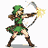 Elven archer in a green tunic and hood, mid-stride, drawing back a bow with a luminous arrow.