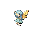 Ethereal fairy with pastel blue hair and light teal dress, floating with delicate yellow wings.