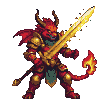 Red-scaled dragonkin warrior with golden armor, holding a golden sword defensively.