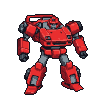 A red transforming robot, resembling a sports car, in a ready stance.