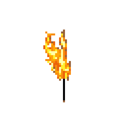 A flickering orange and yellow flame atop a black stick, set against a brown background.