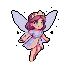 Whimsical fairy with translucent wings and a tiny crown, in a graceful, dancing pose.
