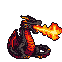 A dark-scaled dragon breathing a torrent of vibrant, pixelated fire.