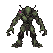 A hunched, olive-green creature with segmented armor and clawed limbs runs to the right.