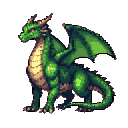 Pixel: Majestic Green Dragon: Resting Vigilant, Vibrant Artwork