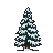 A serene winter scene with pixelated trees lightly dusted with falling snow.