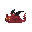 A grotesque, crimson slug-like creature with segmented, slick body and small, glowing white eyes, slowly undulating.