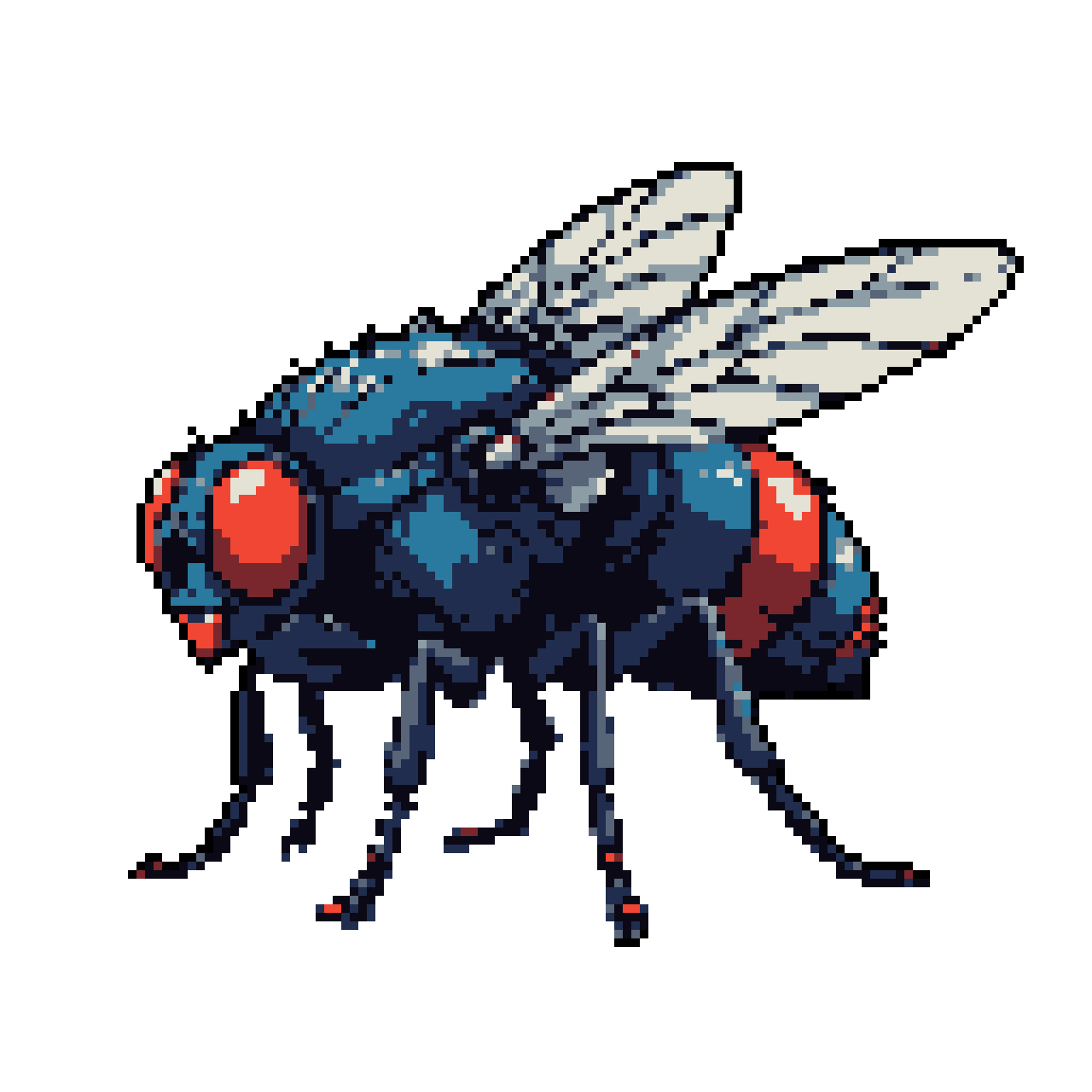 Ominous Blue Fly with Red Eyes Stands Alone