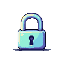 A glowing, locked padlock icon in shades of blue and purple on a transparent background.