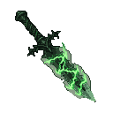 A dark green dagger with a crackling green energy aura along its blade, featuring a textured hilt and sinister crossguard.