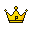 A golden crown with three pointed peaks against a black background.