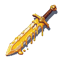 Stylized golden sword melting with thick honey dripping from its blade and hilt.