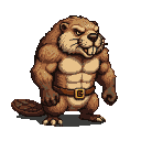 Muscular anthropomorphic beaver with a confident, toothy grin.