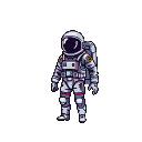 Lone astronaut in a white spacesuit with grey and red accents, standing against a black background.