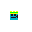 Blocky character with cyan body, yellow crown, and green band, against a black background.