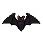 A bat with outstretched wings, featuring bright red ears and nose, silhouetted against darkness.