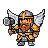 Stout, bearded dwarf warrior in silver and gold armor with white feathered wings, holding a warhammer.