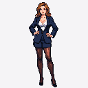 Pixel Art: 穿着西装的女生，大胸，全身，性感，丝袜