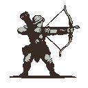 Lone archer drawing back a bow, wearing segmented armor.