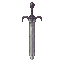 A formidable sword with a skull motif hilt, featuring a broad, imposing blade.
