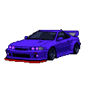 A vibrant purple widebody Supra with a large rear spoiler and purple headlights, illuminated by crimson underglow against a black background.