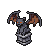 A hunched, grey gargoyle with tattered leathery wings and glowing red eyes, perched on jagged stone fragments.