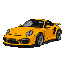 Vibrant yellow Porsche 911 GT3 RS in three-quarter view against a black background.