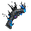 Skeletal handgun with ethereal blue flames and gothic embellishments.