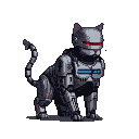 Cybernetic Cat: Vigilant Robot Guardian on Black