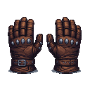 Dark, gritty leather gloves with reinforced metallic knuckles and a wrist buckle, presented as a game inventory icon.
