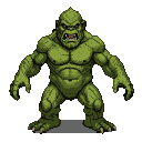A muscular, green-skinned ogre with glowing eyes and clawed hands, snarling menacingly.