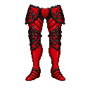 Crimson pixel art leg armor with swirling obsidian ornaments and layered thigh plates.