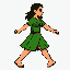 Female jungle shaman in emerald tunic, mid-stride, with long dark hair and bare feet.