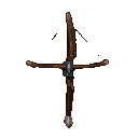 Rustic wooden crossbow against a transparent background.