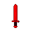 A crimson sword with a sharp, tapering blade and a darker hilt, set against a black background.
