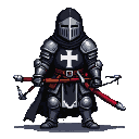 Templar Knight in plate armor with white cross emblem, holding a red crossbow.