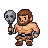 Muscular warrior with a beard grips a skull-adorned mace, ready for battle.