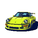 Lime green Porsche 911 GT3, front view, pixel art style.