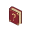 A closed book with a crimson cover and a golden question mark on its front, set against a black background.