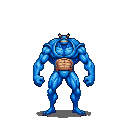 A blue-skinned, muscular bipedal creature with a tan loincloth, standing in a fighting stance.