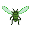 Green humanoid fly monster with outstretched translucent wings and intense compound eyes, standing against a black background.