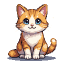 A ginger and white tabby kitten with large blue eyes, perked ears, and visible whiskers.