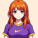 Pixel Art: Girl, Rukia, Red hair, brown eyes, purple shirt with the Nik...