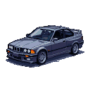 Dark grey BMW coupe, three-quarter front view, against a black background.